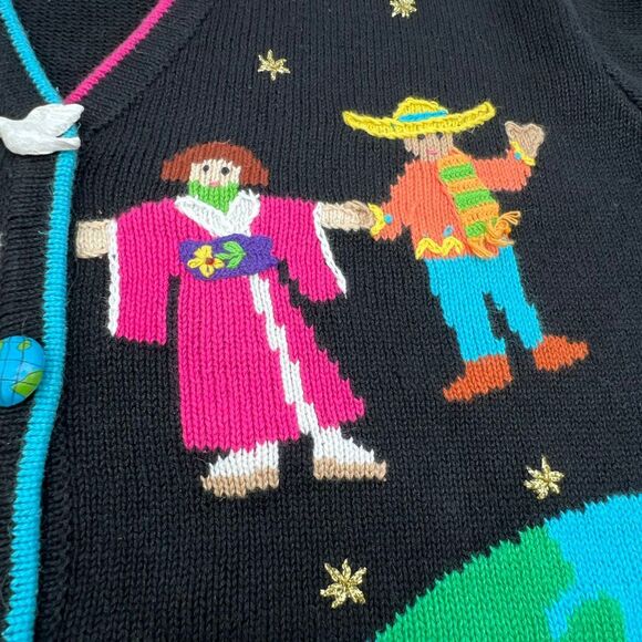 STORYBOOK KNITS Sweater Women's Medium Multicolor Cardigan Peace Love Diversity - Picture 14 of 15